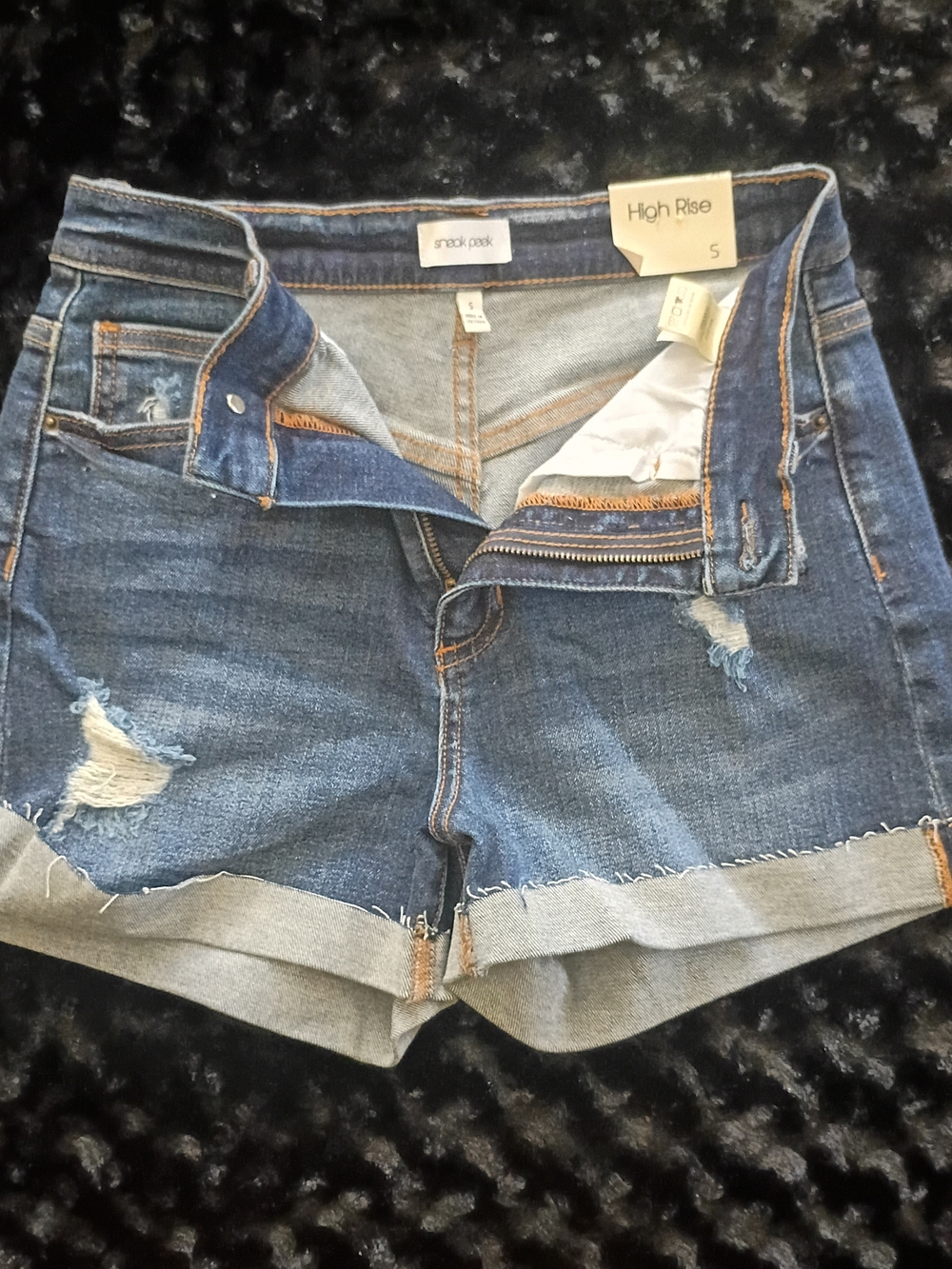 Sneak Peek Dark Blue Distressed Cuffed Denim Shorts